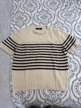 Caslon Cream & Black Striped Crewneck Sweater